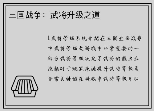三国战争：武将升级之道